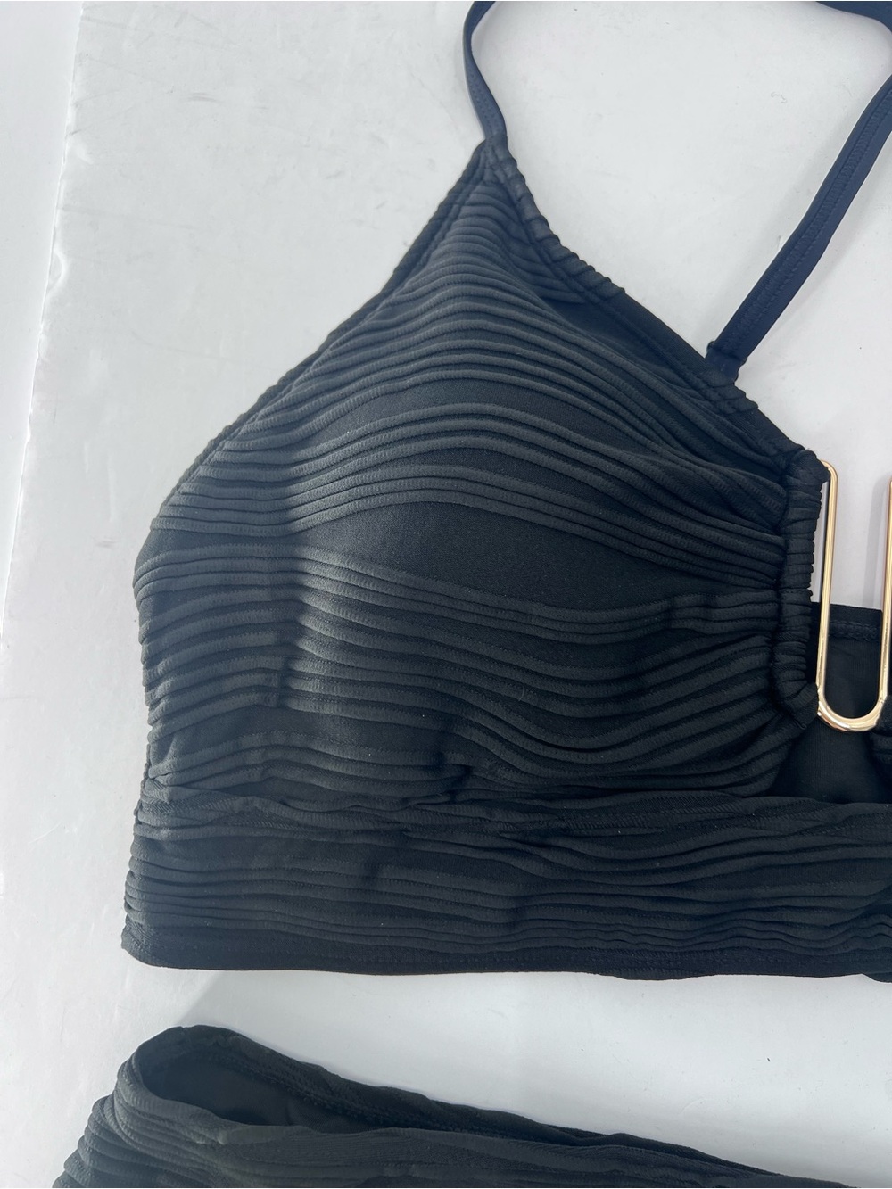2 Piece Black Bikini Set U-Wire Cutout Swimsuit High Waisted Textured size XL - Picture 8 of 11